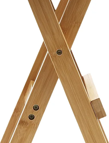 Vista 9 de Taburete de bar plegable de bambú con respaldo y reposapiés, sillas de bar portátiles para el hogar, isla de cocina, desayuno, sin montaje