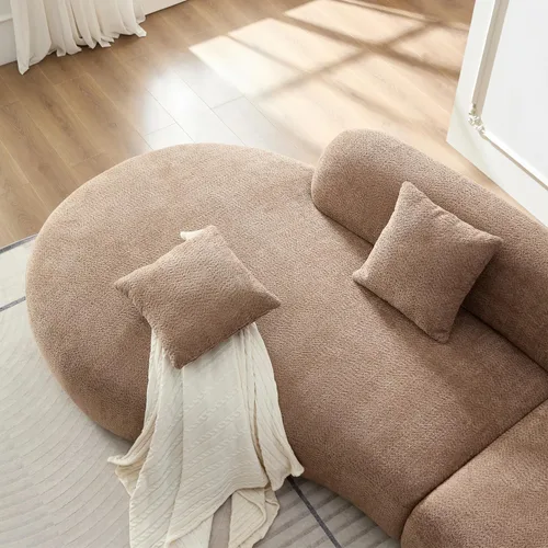 Vista 6 de Sofá seccional curvo de 135.4" (344 cm), sofá chaise moderno y cómodo tapizado en bouclé, sofá seccional modular de espuma viscoelástica de asiento