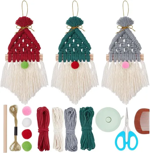 Vista 12 de FREEBLOSS - Juego de 6 gnomos navideños de macramé de Papá Noel Papá Noel de 6