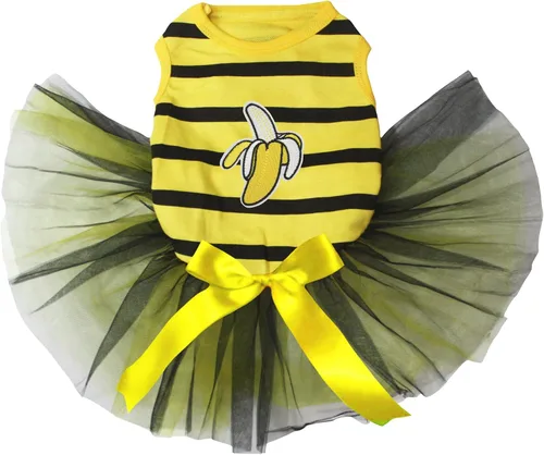 Vista 2 de Petitebella Vestido para perro cachorro tutú marrón tipo camisa de plátano (marrón, XS)