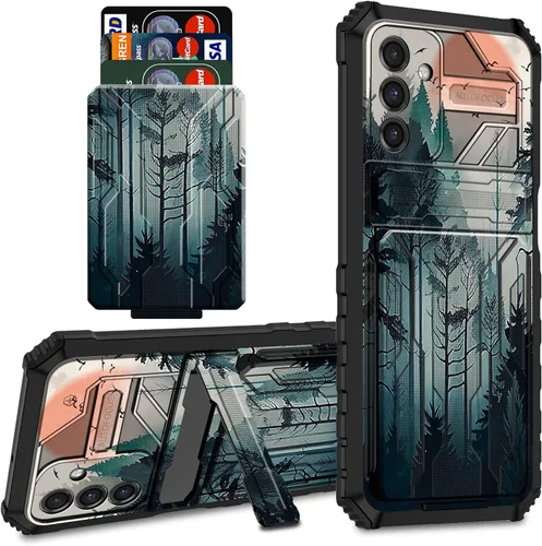 Vista 12 de Funda protectora de TPU suave para Samsung Galaxy A03S con soporte para tarjeta de crédito y soporte de doble capa de policarbonato duro de TPU