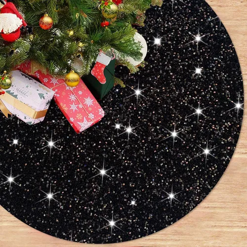 Vista 12 de FANPROMS Falda de Árbol de Navidad Negra de 21 Pulgadas Falda de Árbol de Lentejuelas Única de Terciopelo Faldas Mini de Árbol para Árboles