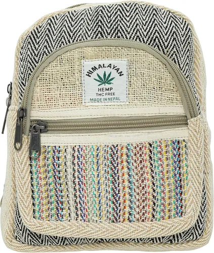 Vista 5 de Pequeña mochila de cáñamo, mochila de cáñamo del Himalaya, mochila de festival, mochila de senderismo, Beige, Senderismo