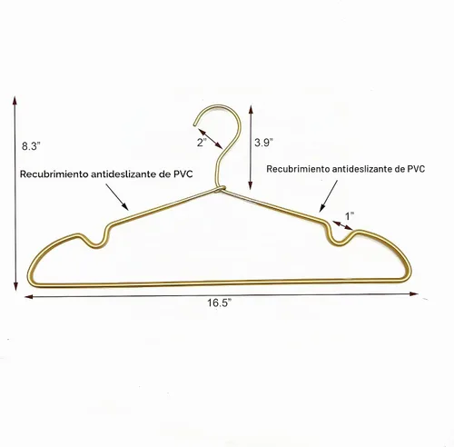 Vista 2 de Perchas de ropa de alta calidad de 16.5 pulgadas de metal dorado con gancho antideslizante para ropa sucia con alambre para ropa, perchas