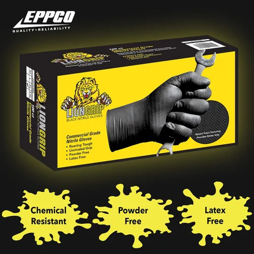 Vista 5 de EPPCO LionGrip - Guantes desechables de nitrilo negro de 7 mil, sin polvo, sin látex, con textura superior