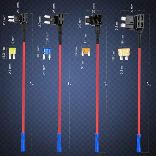 Vista 4 de Paquete de 12 fusibles para automóvil de 12 V, mini micro2 y de perfil bajo, 4 tipos ATO ATC, ATM, APM, portafusibles para automóviles, camiones