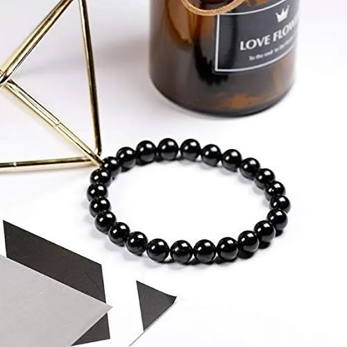 Vista 2 de Marka Jewelry Pulsera de piedras preciosas de turmalina negra natural original para hombres y mujeres, cuentas redondas sueltas de 0.31 pulgadas