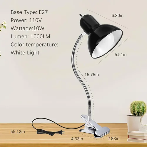 Vista 5 de Lámpara de escritorio, luz de clip de protección ocular, luces LED de abrazadera, lámpara de clip ajustable, para dormitorio y dormitorio, lectura
