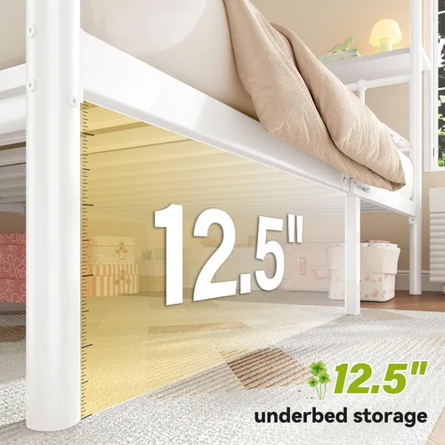 Vista 5 de Homkdom Twin Canopy Bed Frame with Storage Headboard,Noise-Free,White
