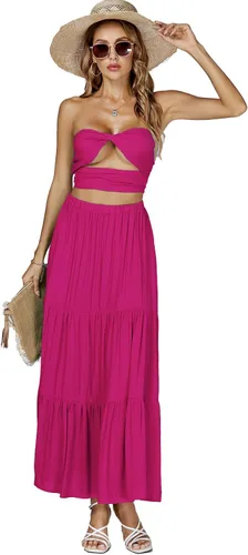 Vista 4 de LYANER Conjunto de 2 piezas para mujer con parte superior corta y falda larga con volantes