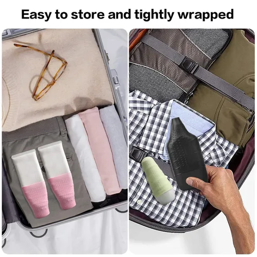 Vista 5 de YUBIRD 10 fundas de silicona para botellas para artículos de aseo de viaje, fundas a prueba de fugas, esenciales de crucero para mujeres y hombres