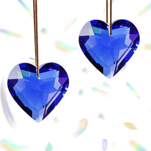 Vista 8 de Together-life Paquete de 2 colgantes de prisma de bola de cristal con forma de corazón, atrapasoles de cristal transparente para ventana, decoración