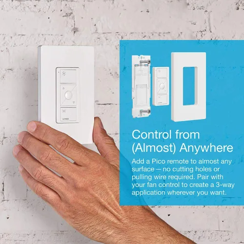 Vista 7 de Lutron Caseta Interruptor inteligente de control de velocidad de ventilador (se requiere Smart Hub Lutron), unipolar, PD-FSQN-BL, negro