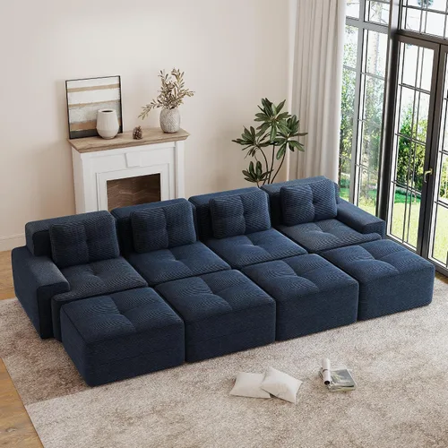 Vista 13 de Sofás modulares convertibles de 82 pulgadas, sofás en forma de L de asiento profundo para sala de estar, sofá moderno de 2 plazas con 1 otomana