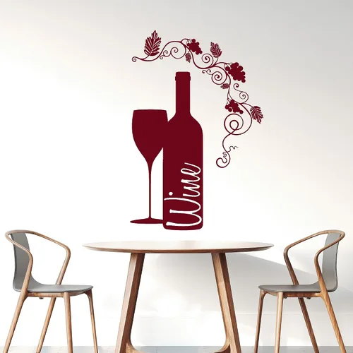 Vista 3 de Vinilo adhesivo de pared botella de vino vidrio uva alcohol bar pegatinas (ig4232) marrón
