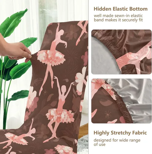 Vista 2 de ALAZA Juego de 4 fundas para sillas de comedor, danza de flores y bailarinas, tela de elastano, elástica, extraíble, corta, para cocina, comedor