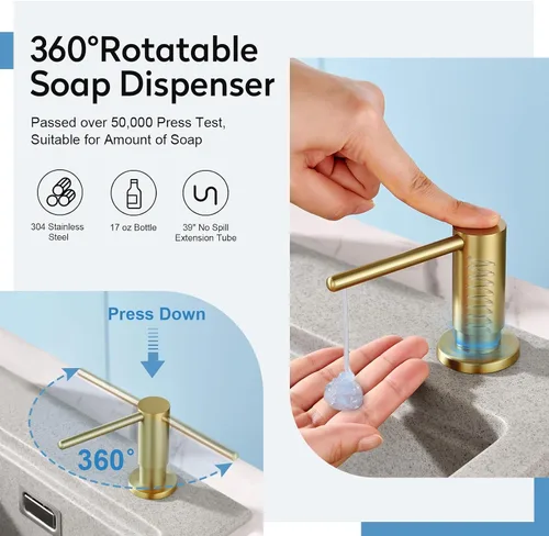 Vista 2 de Dispensador de jabón para fregadero de cocina con botella de 17 onzas y kit de tubo de extensión de 40 pulgadas, dispensador de jabón integrado