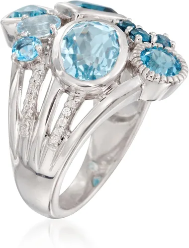 Vista 3 de Ross-Simons 4.90 ct. t.w. Tonal Blue Topaz Ring With .10 ct. t.w. White Topaz in Sterling Silver