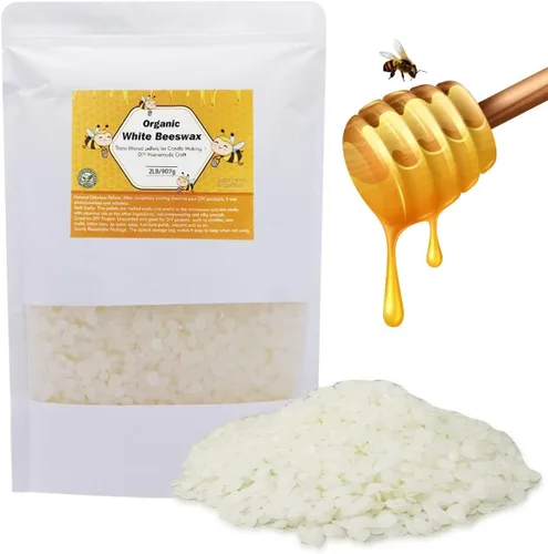 Vista 6 de Pastillas de cera de abeja blanca, pellets de cera de abeja para hacer velas, proyectos de bricolaje (6 libras)