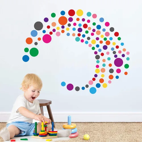 Vista 4 de PARLAIM Calcomanías de pared para dormitorio, sala de estar, calcomanías de pared de lunares para niños y niñas (130 círculos)