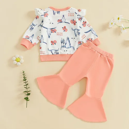 Vista 11 de Kaipiclos Ropa occidental para bebé niña, con lindo estampado con volantes, manga larga, pantalones para otoño e invierno, trajes de vaquera