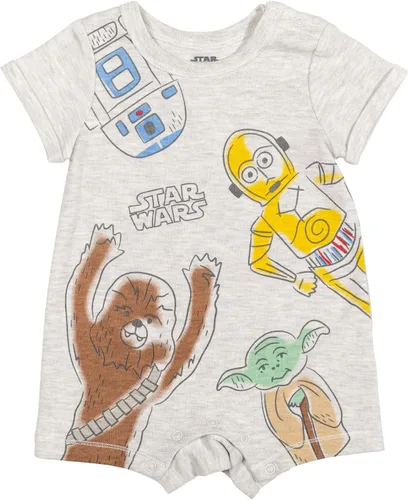Vista 2 de STAR WARS The Mandalorian Grogu Yoda R2-D2 Chewbacca C-3PO - Mameluco para bebé y sombrero de sol para recién nacido a bebé