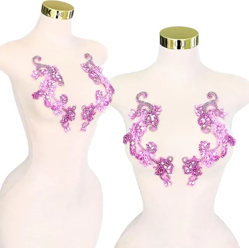 Vista 28 de Parches de cristal hechos a mano con cuentas de encaje de diamantes de imitación para accesorios de ropa de vestir (S1-champán)