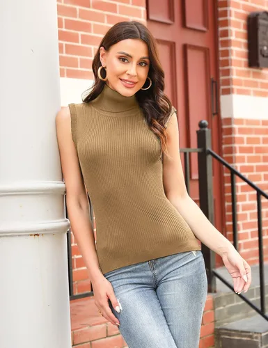 Vista 2 de Totatuit Women's Spring Sleeveless Turtlenecks Tops Mock Neck Ribbed Solid Pullover Tank