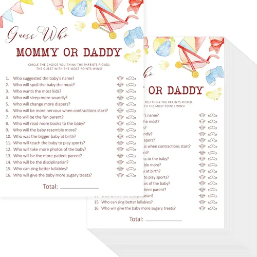 Vista 13 de 55 piezas de juegos de baby shower, tarjetas de predicciones y adivina la frase con respuestas incluidas, juegos de baby shower divertidos de género