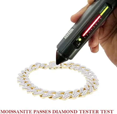 Vista 5 de SAVEARTH DIAMONDS Pulsera de eslabones de moissanita creada en laboratorio de corte redondo de 9 12 quilates, 0.472 in de ancho, en oro de 14