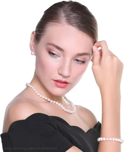 Vista 3 de VIKI LYNN Juego de Collar de Perlas Cultivadas de Agua Dulce Incluye Impresionante Pulsera y Aretes de Botón Joyería para Mujer Regalo para el Día