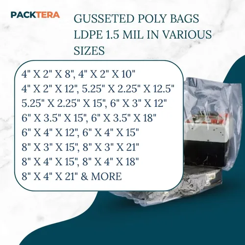Vista 5 de 5.25" X 2.25" X 12.5" Gusseted Poly Bags Clear LDPE 1.5 Mil Thickness (Pack of 1000) Open Top Food Safe Flexible Plastic Packaging Bag for Bread