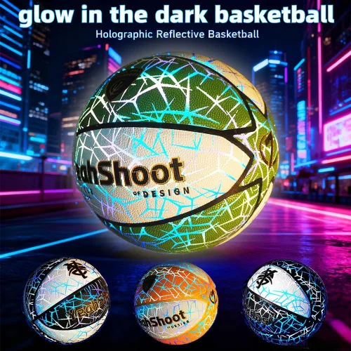 Vista 8 de Baloncesto que brilla en la oscuridad, baloncesto holográfico luminoso que brilla para entrenamiento al aire libre y juegos nocturnos, un gran
