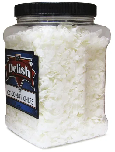 Vista 5 de Chips de coco gourmet totalmente naturales, crudos, endulzados por Its Delish, recipiente reutilizable jumbo de 18 onzas, sin gluten, chips de coco