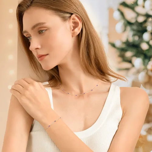 Vista 7 de LOUISA SECRET Birthstone Bracelets for Women Girl, 925 Sterling Silver Dainty Simple Women Charm Link Bracelet, Birthday Anniversary Jewelry Gifts