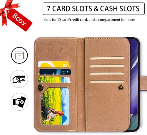 Vista 3 de Bcov Funda para Samsung Galaxy S22, Postal de la Torre Eiffel multifunción Funda de cuero para teléfono con múltiples ranuras para tarjetas, correa