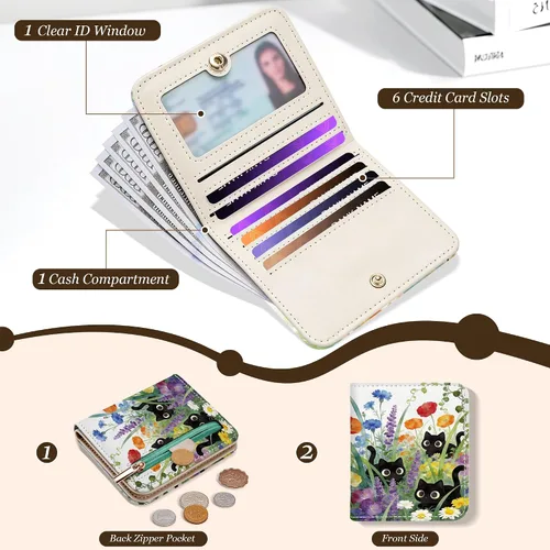 Vista 4 de Toughergun Billetera para mujer, con bloqueo Rfid, pequeña, compacta, plegable, de lujo, de cuero, con bolsillo para mujer, minivestido con ventana