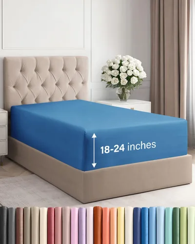 Vista 94 de Sábana bajera ajustable extra profunda Twin XL – Sábana bajera individual de lujo de hotel solamente – Se adapta fácilmente a colchones de 18 a 24