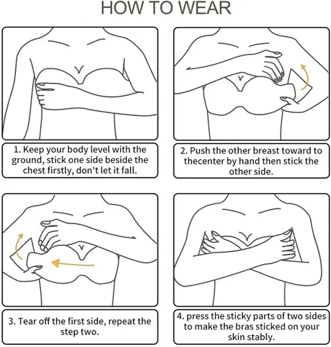 Vista 4 de BRABIC Sujetador sin tirantes con efecto de realce adhesivo sin espalda y adhesivo invisible, con cubiertas para pezones