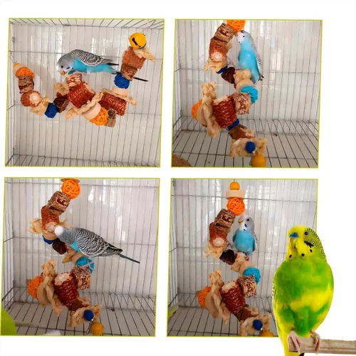 Vista 9 de Juguetes naturales de cuerda para pájaros, juguetes para masticar