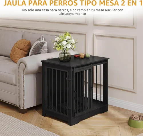 Vista 2 de Hzuaneri Mueble de jaula para perros de 27.2 pulgadas con puerta de granero, perrera resistente para interiores con 2 puertas, mesa auxiliar jaula