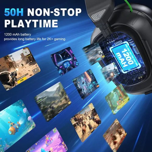 Vista 6 de 2.4GHz Wireless Gaming Headset for PS5/4, PC, Low-Latency Bluetooth Gaming Headphones with Stereo Sound, Noise Canceling Mic, Lunar Black