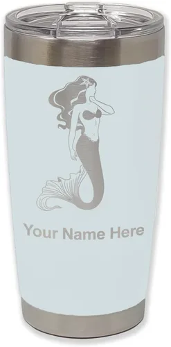 Vista 9 de LaserGram Vaso aislado al vacío de 20 onzas, sirena, grabado personalizado incluido (negro)