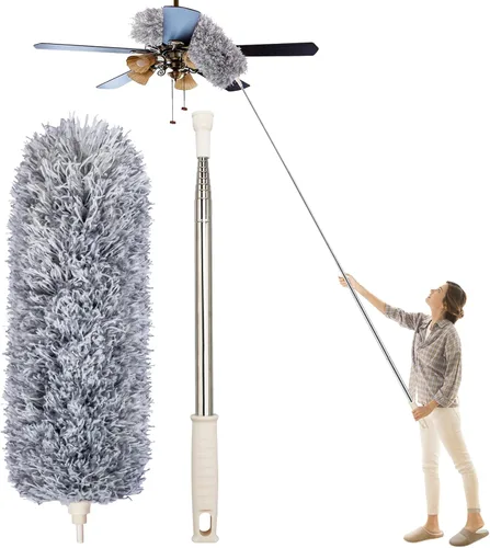 Vista 9 de Plumeros para limpieza, plumero Newliton con poste de extensión, plumero de microfibra para ventilador de techo y telarañas, plumero largo