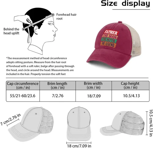 Vista 4 de Father The Man The Myth The Legend Hat for Mens Baseball Caps Funny Washed Ball Cap Cotton