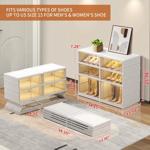 Vista 2 de CIMLORD Zapatero plegable de 3 niveles para armario, 12 pares de estantes de plástico para zapatos, caja de almacenamiento plegable para zapatos