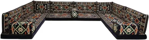 Vista 134 de arabicsofa Sofá en forma de U de estilo árabe para el suelo – Juego de Majlis hecho a mano – Sofá de estilo bohemio