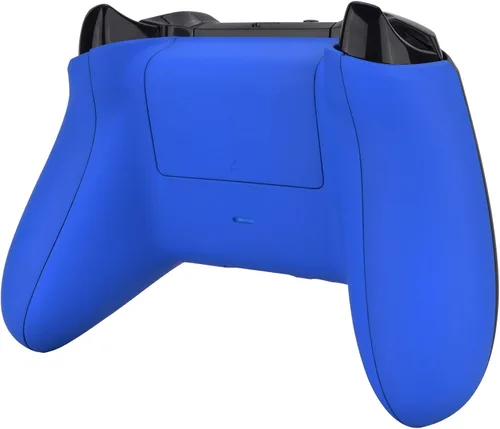 Vista 4 de eXtremeRate Soft Touch Grip - Paneles traseros personalizados para Xbox One S y One X, rieles laterales de repuesto azules con cubierta de batería