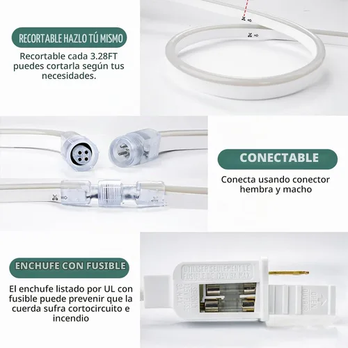 Vista 4 de GZBtech - Tira de luces LED RGB de neón de 5 metros/16.4 pies, impermeable, tira de luces LED de cambio de color AC 110-120V con control remoto