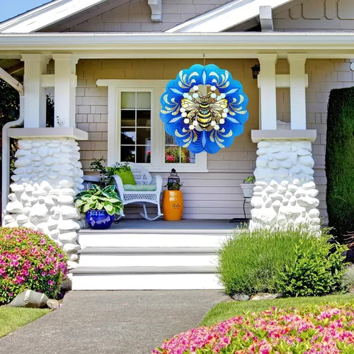 Vista 4 de Molinillos de viento de abeja colgantes en 3D, regalos de abeja para mujeres, mamá, abuela, papá, escultura cinética de viento de resorte de metal